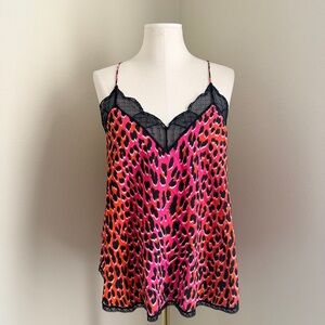NWT Zadig & Voltaire Christy Pink and Orange Leopard Print Camisole L
